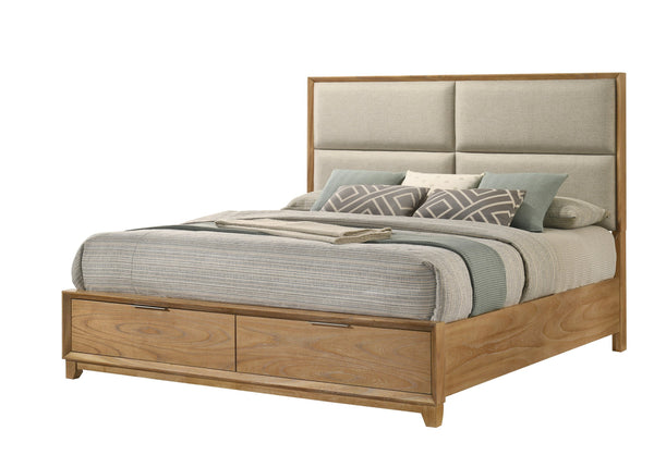 English Elm 1Pc Queen Storage Platform Bed With Plush Headboard & Hidden Footboard Drawers - Stylish Wood Design B2741S00701