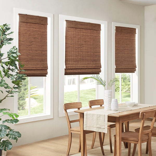 English Elm Bamboo Light Filtering Roman Shade 64"L - Eco-Friendly Natural Woven Window Treatment For Privacy B035129697