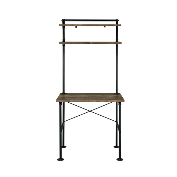 English Elm Rustic Oak And Black Writing Desk With 2 Shelves - Industrial Style For Home Office & Crafting B062P209208-GIGA