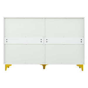 English Elm Six Drawer Elegant White Locker With Gold Accents And Triangular Legs For Modern Stylish Storage W3871P368993-GIGA