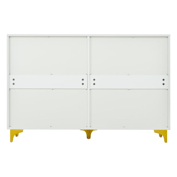 English Elm Six Drawer Elegant White Locker With Gold Accents And Triangular Legs For Modern Stylish Storage W3871P368993-GIGA