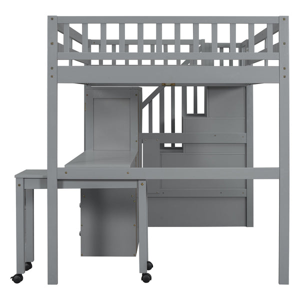 English Elm Queen Murphy Bed with Integrated Desk Cabinet Shelves Space Saving Studio Solution Gray N708S00014E