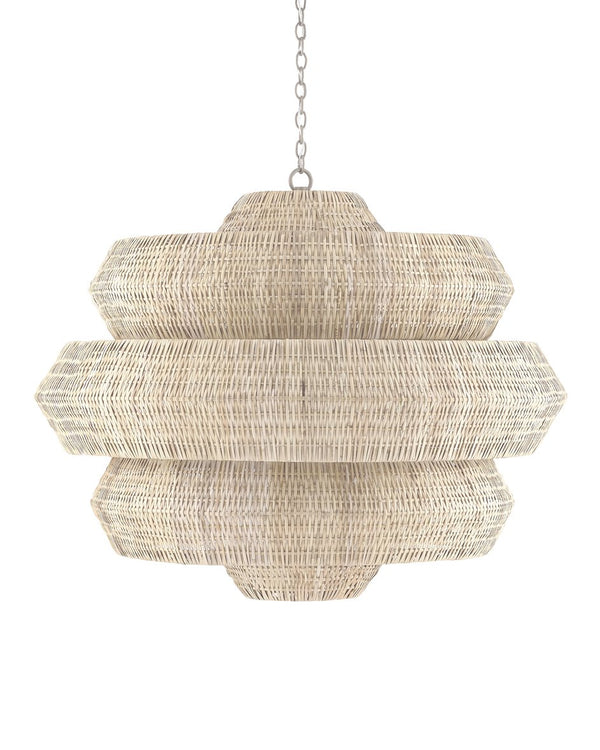 Currey & Company Antibes Grande White Chandelier - Stunning Bleached Rattan Design With 18 Lights For Bright Elegance Natural Rattan ,Wrought Iron 9000-1315-currey-company