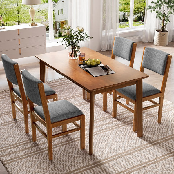 English Elm 5-Piece Counter Height Dining Set with Faux Marble Top and Upholstered Seats, Mid-Century Pub Charm Brown+Gray N752S000017D