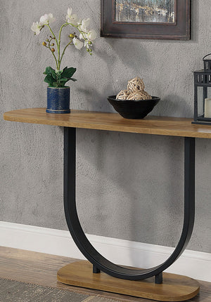 English Elm 1pc Sofa Table Industrial U-Shape Metal Base with Replicated Wood Top Rustic Sand Black Finish Durable Elegant Black,Oak 51 L x 27 W x 4 H B2741P360158