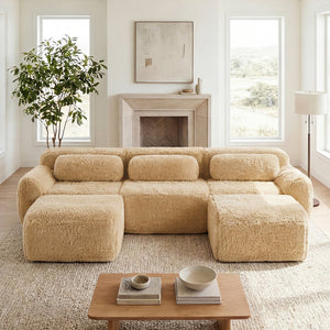 English Elm U-shaped Modular Sectional Sofa Plush Cloud Foam Boneless Build for Home Theater Lounging Light Khaki W714S01569