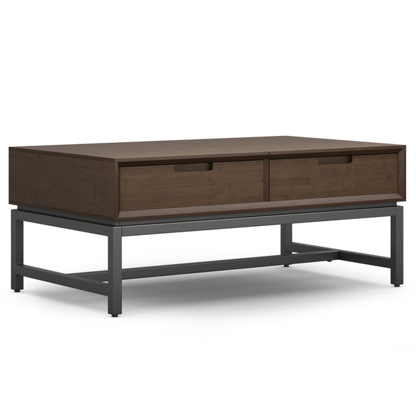 English Elm Banting Walnut Brown Lift Top Coffee Table with Storage, Solid Rubberwood & Metal, Modern Industrial Style B136P203478