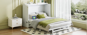 English Elm Full Size Murphy Bed Cabinet with Usb Charging Drawer and Rolling Base for Studios LP000597AAK