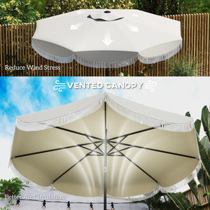 English Elm Vented Patio Umbrella 8.8 Ft Crank Tilt Upf 30 Tassel Resort Canopy Shade T3971P427352