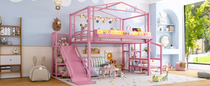 English Elm Twin Metal Loft Bed with Built-in Wardrobe Storage Stairs Led Lights and Usb Ports W5316S00048