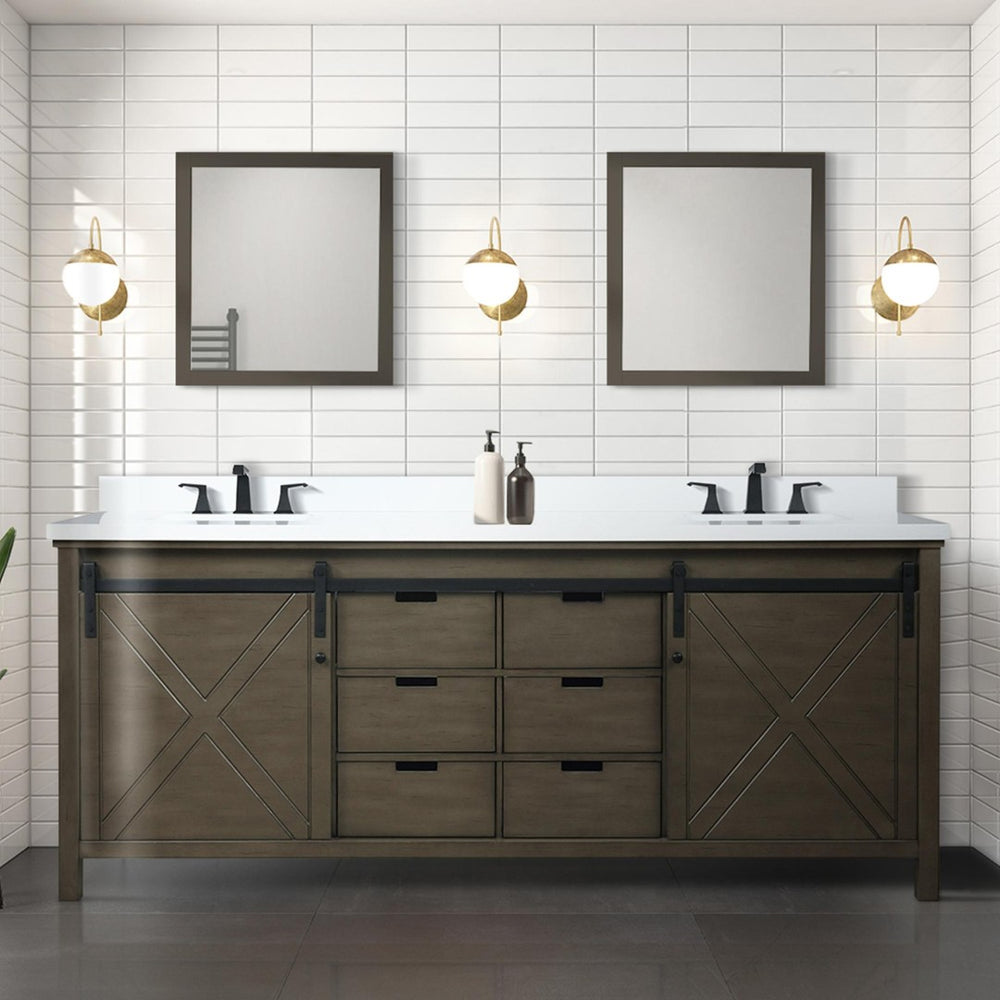 English Elm Rustic Brown Double Bath Vanity 84" W X 22" D With Cultured Marble Top & Matte Black Faucet Set B2731P260182-GIGA