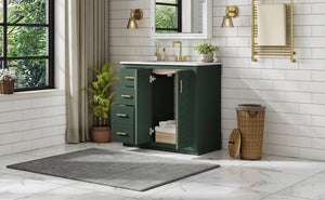 English Elm 36'' Bathroom Vanity with Ceramic Sink Combo, Solid Wood Frame, Soft-Close Drawers and Stylish Retro Groove Design Green N710P291684F