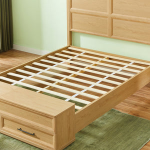 English Elm Queen Storage Bed with Geometric 3d Headboard Four Drawers and Walnut Finish W1820S00046