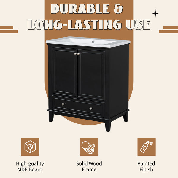 English Elm 30" Bathroom Vanity With Sink Combo - Modern Black Cabinet, Spacious Storage & Durable Design SY999606AAB-6
