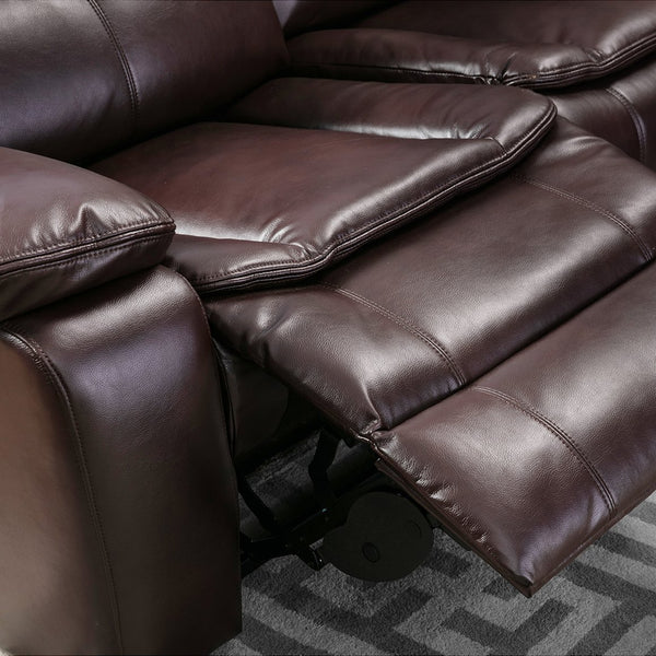 English Elm L Leather Power Reclining Sectional Sofa with USB Ports, Storage Console, Breathable Seating for 5 Brown W791S00001