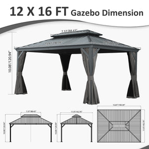 English Elm 12' X 16' Hardtop Gazebo - Stylish Outdoor Canopy With Drainage, Dual-Layer Roof & Insect Protection W1859S00143