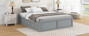 English Elm Wood Queen Platform Bed Solid Pine Frame Six Storage Drawers No Box Spring Needed Gray N709P241723E-1