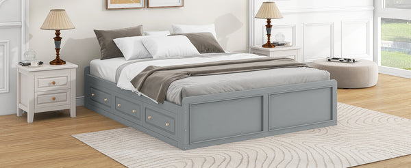 English Elm Wood Queen Platform Bed Solid Pine Frame Six Storage Drawers No Box Spring Needed Gray N709P241723E-1