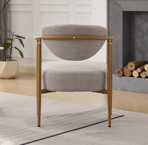 English Elm Beige Woven Fabric Dining Chair Set of Two with Wood Grain Iron Frame for Any Room W3149S00002