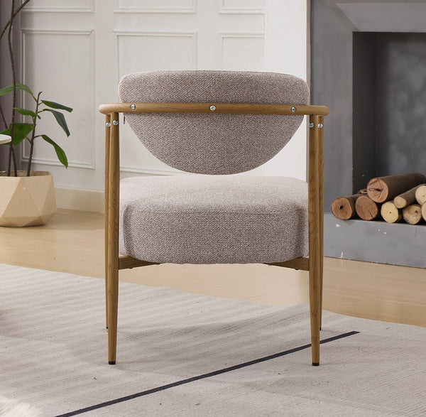 English Elm Beige Woven Fabric Dining Chair Set of Two with Wood Grain Iron Frame for Any Room W3149S00002