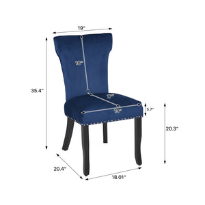 English Elm Heng velvet dining chair with T-strap ergonomic back, thick cushion, solid wood legs, luxe feel Blue W212P224920