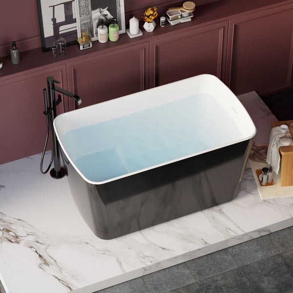 English Elm 49'' Acrylic Freestanding Soaking Tub with Sit-in Seat Japanese Square Design Glossy Black White W1920P412337
