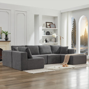 English Elm 106" Cloud Sectional Couch - Modular L-Shape With Right-Facing Chaise, Plush Corduroy, No Assembly! W1143S00022