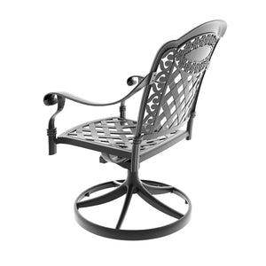 English Elm Cast Aluminum Swivel Patio Dining Chairs Set of Four with Ornate Scrollwork Outdoor Seating W1710S00669