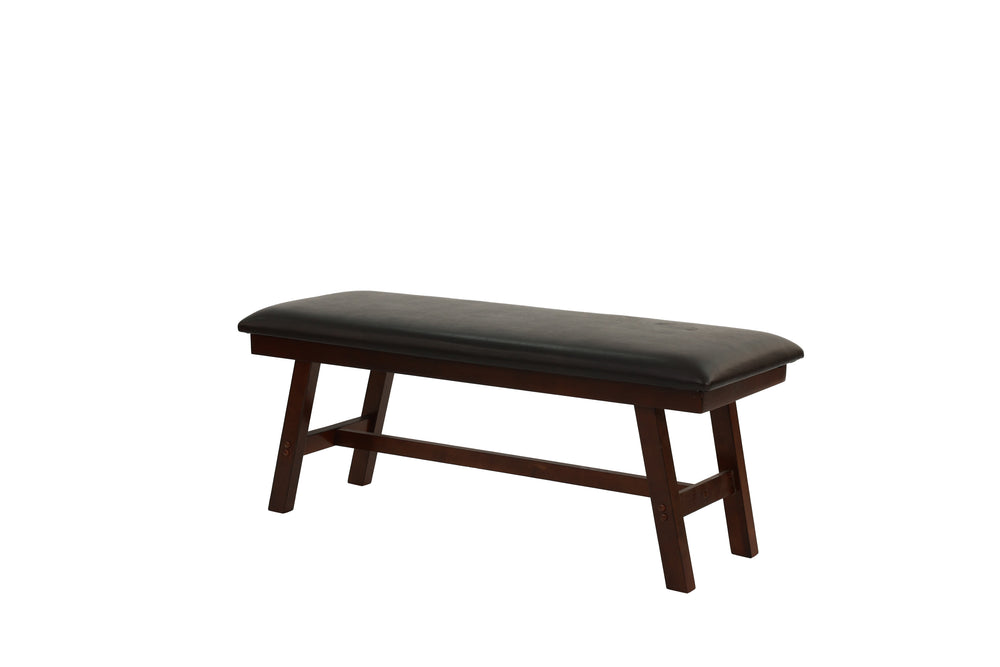 English Elm Dark Dark Walnut Finish 48" Wood Framed Dining Bench 1pc - Faux Leather Cushion, Solid Birch Veneer B011P192195