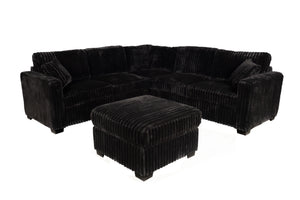 English Elm Black Jumbo Corduroy L-shaped Sectional Set with Ottoman for Modern Living Rooms B011S02202