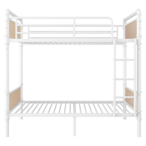 English Elm Twin Twin XL over Twin XL Metal Bunk Bed, Industrial White Detachable Design with Guard Rails, 300lb Capacity W2580P304984
