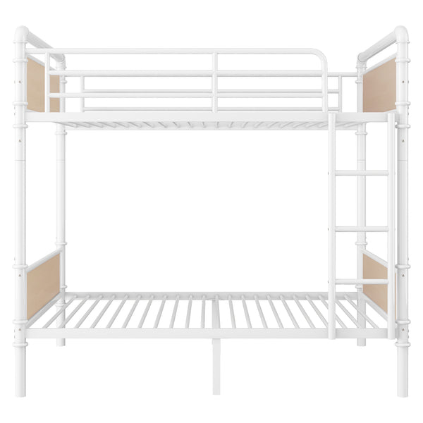 English Elm Twin Twin XL over Twin XL Metal Bunk Bed, Industrial White Detachable Design with Guard Rails, 300lb Capacity W2580P304984