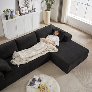 English Elm Modern Chenille Upholstered Sectional Sofa - Flexible L-Shaped Couch Set With 6 Pillows For Comfort W834S00393