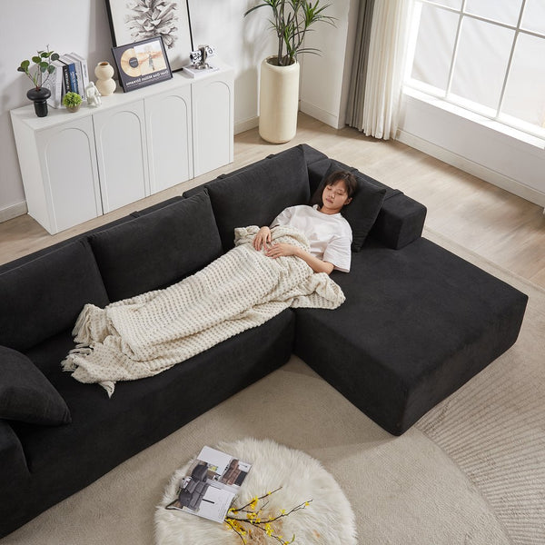 English Elm Modern Chenille Upholstered Sectional Sofa - Flexible L-Shaped Couch Set With 6 Pillows For Comfort W834S00393