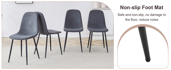 English Elm Expandable Walnut Dining Set with Four Linen Chairs Seats Six in Modern Style W1151S04712