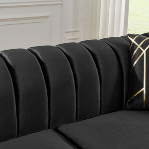 English Elm 81" Tufted Velvet Chesterfield Sofa with Gold Steel Legs for Elegant Living Rooms Black W1191S00063