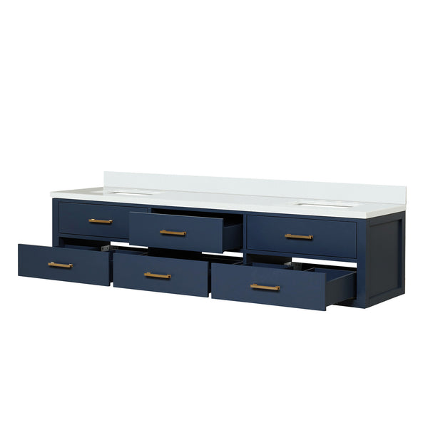 English Elm Blue Double Bath Vanity 80" Wide With White Quartz Top, Soft-Close Drawers & Ample Storage Space B2731P258110