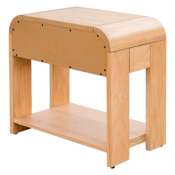 English Elm Modern One Drawer Waterfall Nightstand in Caramel Maple Finish, Solid Wood Frame, Compact 26"W x16"D x24"H Elegance B035P203223