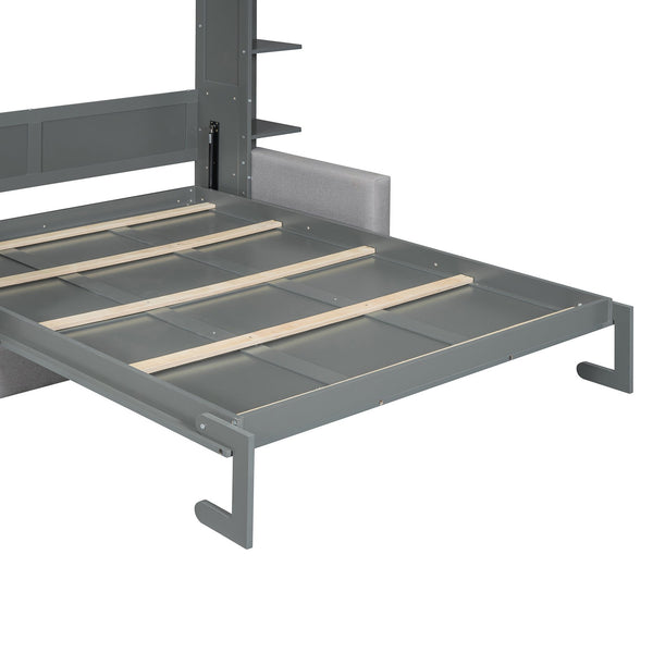 English Elm Queen Murphy Bed with Integrated Sofa Space Saving Fold Down Cabinet for Studio Living Gray LP000591AAE-2