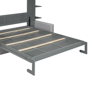 English Elm Queen Murphy Bed with Integrated Sofa Space Saving Fold Down Cabinet for Studio Living Gray LP000591AAE-1