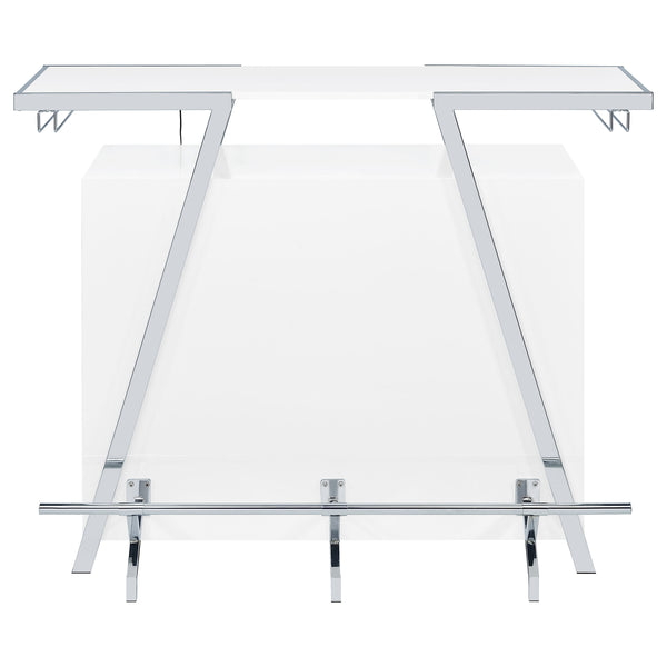 English Elm Katia White High Gloss Home Bar Cabinet with LED, 12-Bottle Rack, Stemware Storage & Chrome Accents B062P358467