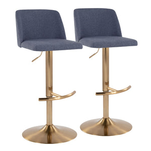 English Elm Toriano Adjustable Barstool Set Of 2 In Soft Blue Fabric With Gold Base - Modern Swivel Comfort B202S01032-GIGA