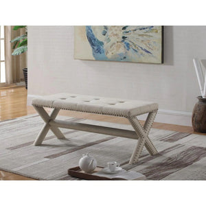English Elm Glam Button Tufted Upholstered Bench with Nailhead Trim and X Trestle Legs Natural B011P450616
