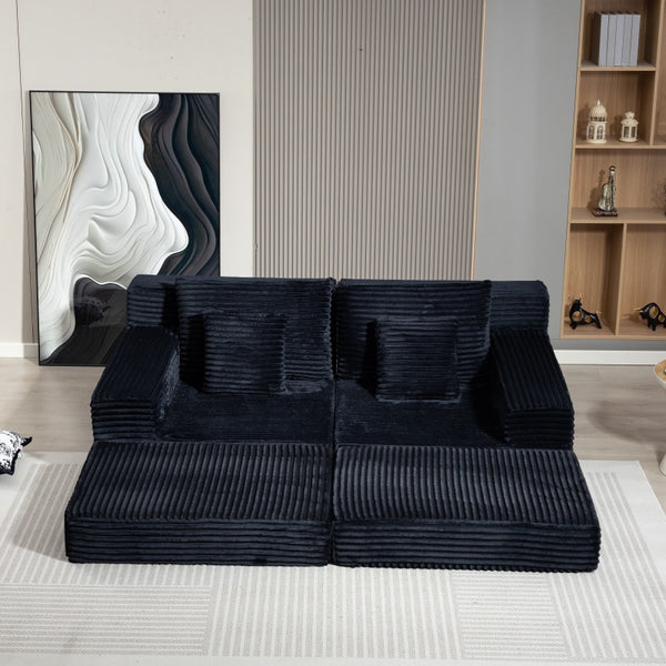 English Elm Double Cloud Plush Chaise Lounge Sofa Bed with Deep Seat, No Assembly, Ultra-Soft Corduroy Comfort Black W794S00004