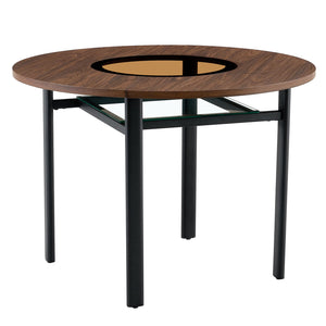 English Elm Table Set Round 42 Inch Wood Grain Mdf Dining with Glass Inset and Two Pu Chairs W1151S04494