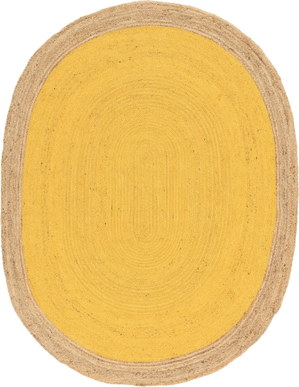 Unique Loom Braided Jute Goa Hand Braided Border Rug Yellow, Natural 8' 0" x 10' 0"