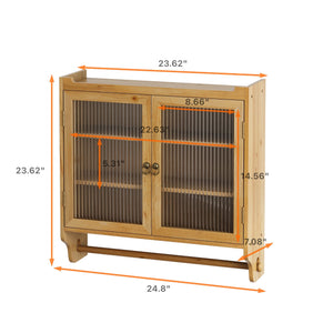 English Elm 24.8''Glass Vintage Double Door Wall Cabinet with 3-Tier Solid Wood Storage, Towel Rack, Natural W757P170145