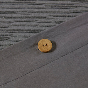 JLA Home N Natori - Cotton Yarn-Dyed Oversized Duvet Cover Set with Textured Face, Button Closure & Hidden Tie-Backs Grey NS12-3252