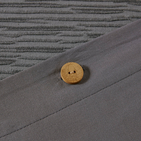 JLA Home N Natori - Cotton Yarn-Dyed Oversized Duvet Cover Set with Textured Face, Button Closure & Hidden Tie-Backs Grey NS12-3252