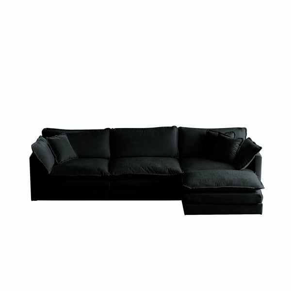 English Elm Free Oversized Modular L-Shaped Sectional Sofa With Reversible Ottoman - Cozy Chenille Comfort, Black W714S00629